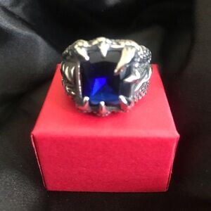 Men's Stainless Steel Ring with Blue Stone